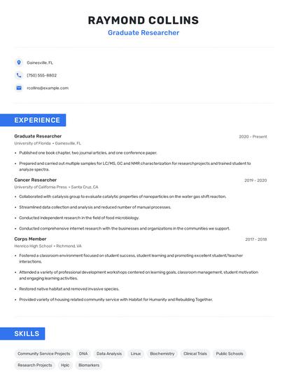 Graduate Researcher Resume