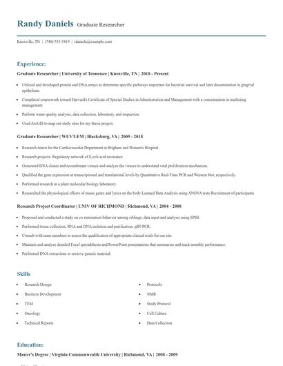 Graduate Researcher Resume