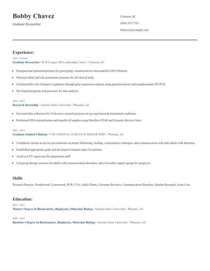 Graduate Researcher Resume