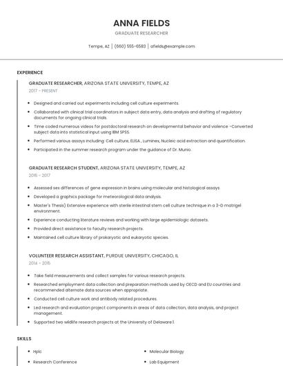 Graduate Researcher Resume