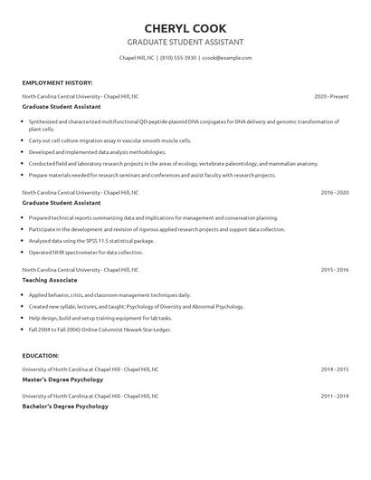 Graduate Student Assistant Resume