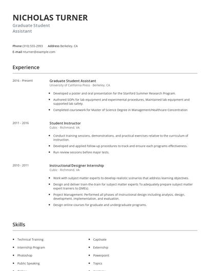 Graduate Student Assistant Resume