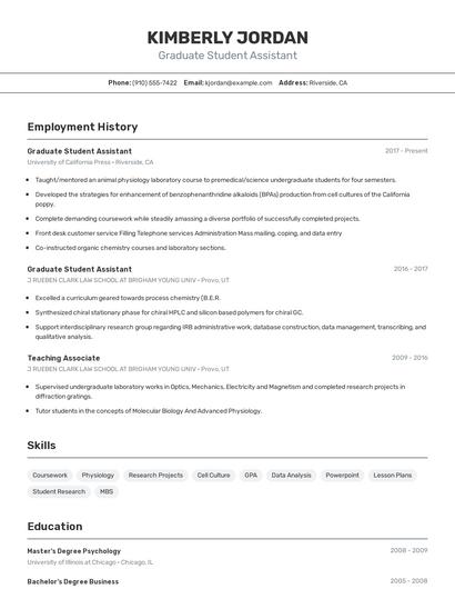Graduate Student Assistant Resume