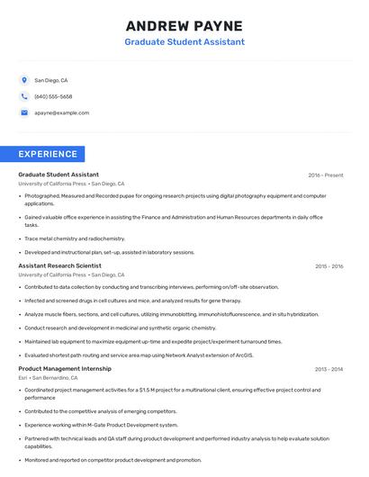 Graduate Student Assistant Resume