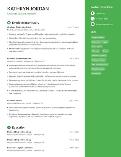 Graduate Student Assistant Resume