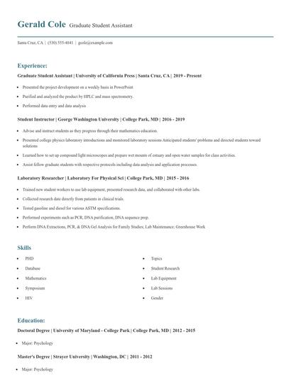 Graduate Student Assistant Resume