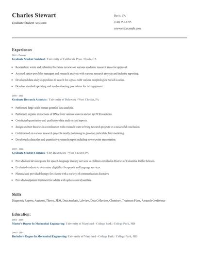 Graduate Student Assistant Resume