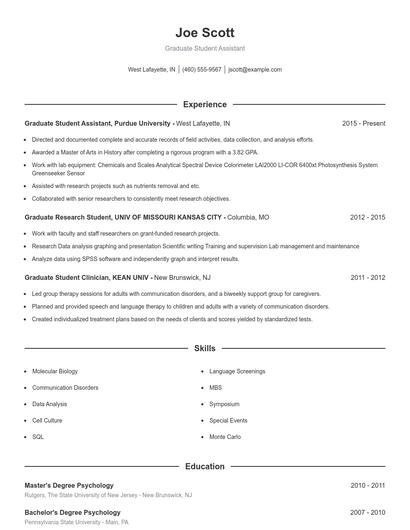 Graduate Student Assistant Resume