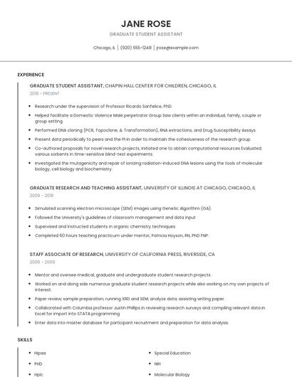 Graduate Student Assistant Resume