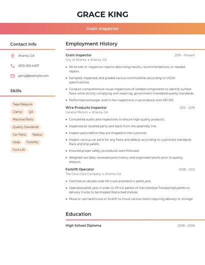 Grain Inspector Resume