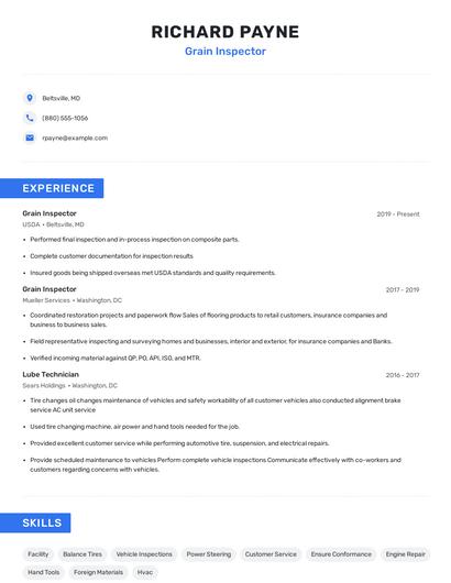 Grain Inspector Resume