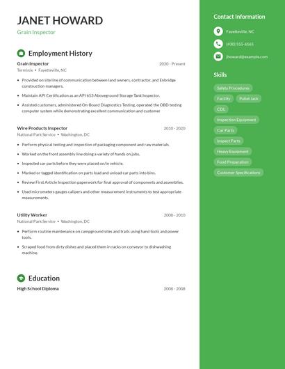 Grain Inspector Resume