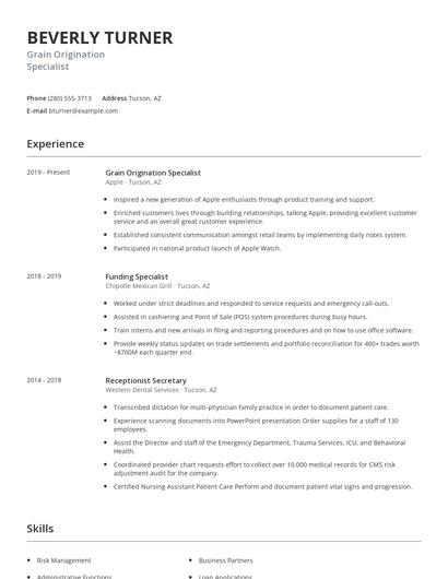 Grain Origination Specialist Resume