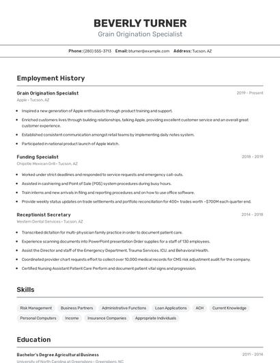 Grain Origination Specialist Resume