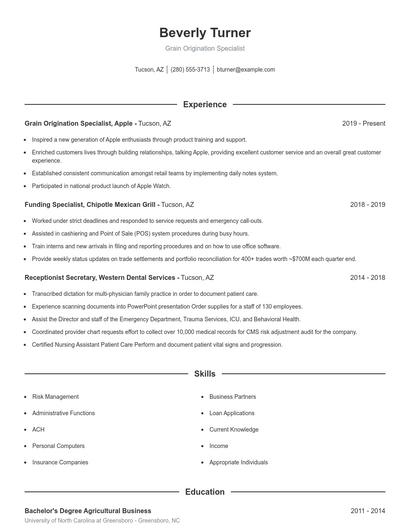 Grain Origination Specialist Resume