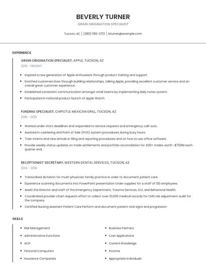 Grain Origination Specialist Resume