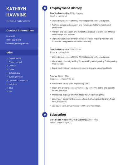 Granite Fabricator Resume