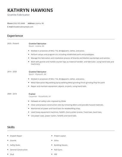 Granite Fabricator Resume