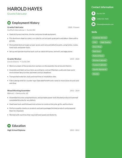 Granite Fabricator Resume