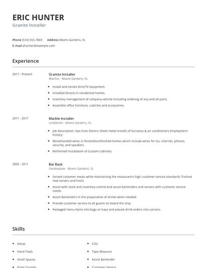 Granite Installer Resume
