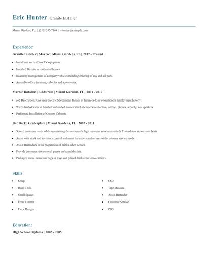 Granite Installer Resume