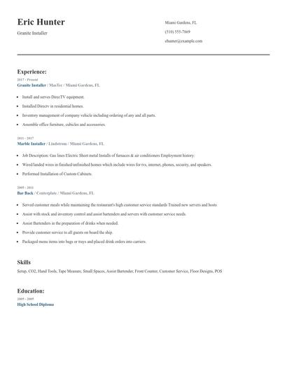 Granite Installer Resume