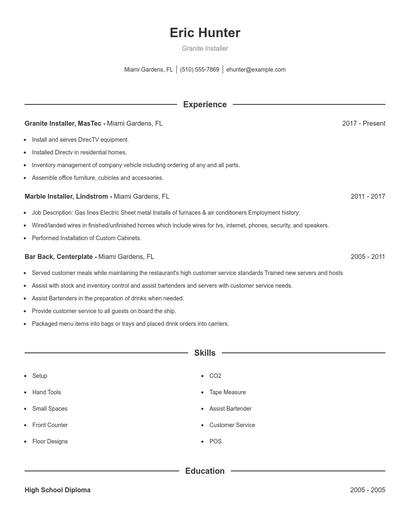 Granite Installer Resume
