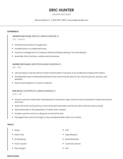 Granite Installer Resume