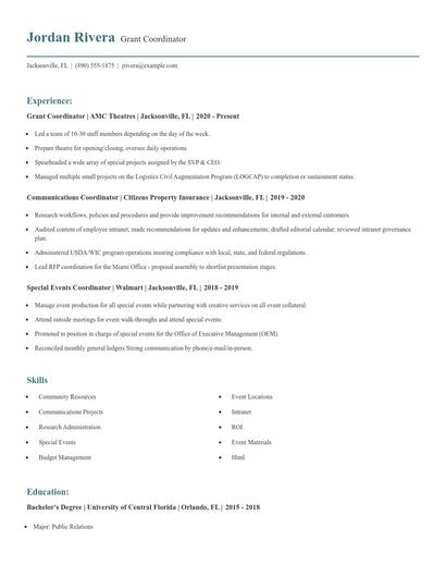 Grant Coordinator Resume