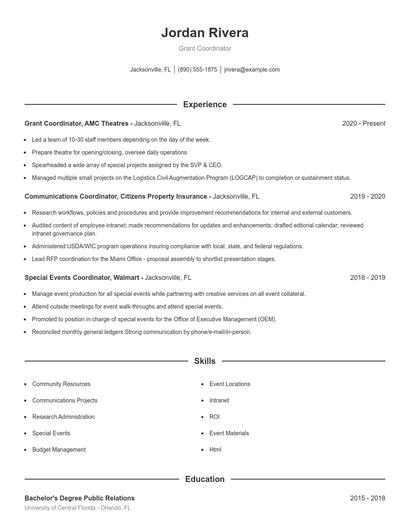 Grant Coordinator Resume