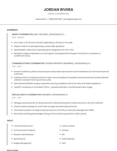 Grant Coordinator Resume