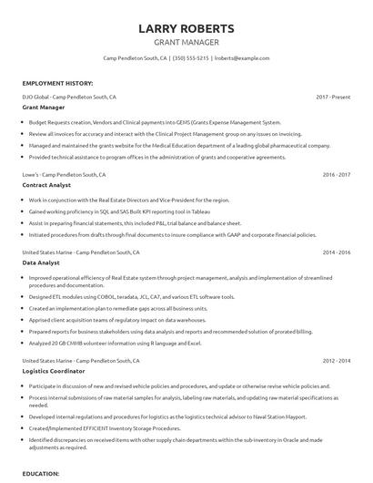 Grant Manager Resume