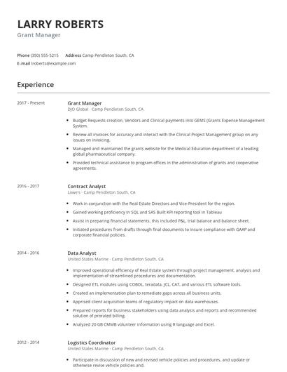 Grant Manager Resume