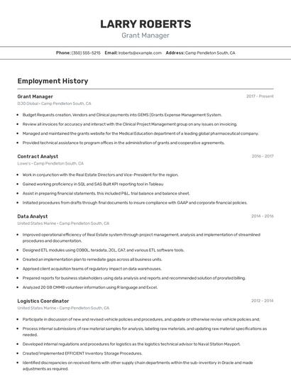 Grant Manager Resume