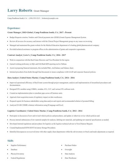 Grant Manager Resume