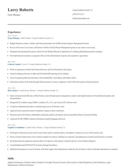 Grant Manager Resume