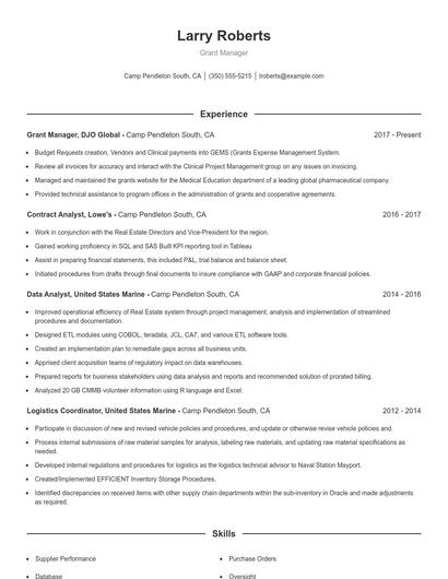 Grant Manager Resume