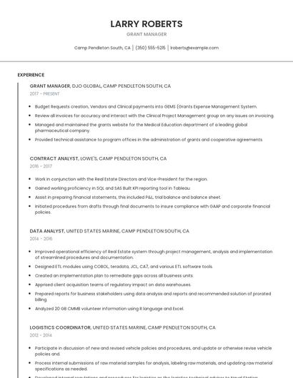 Grant Manager Resume