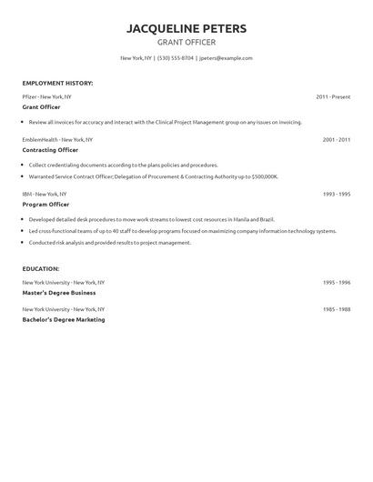 Grant Officer Resume
