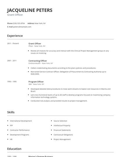 Grant Officer Resume