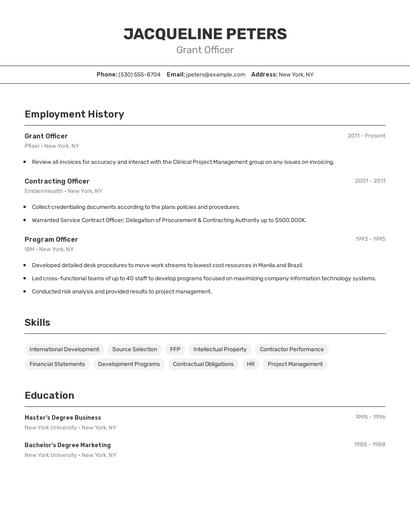 Grant Officer Resume
