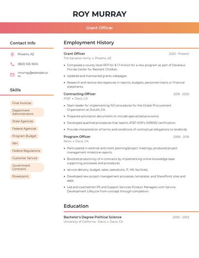 Grant Officer Resume