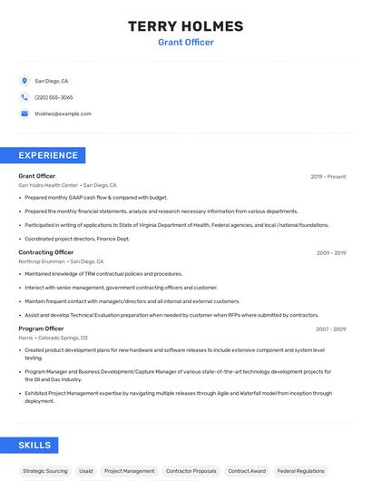 Grant Officer Resume