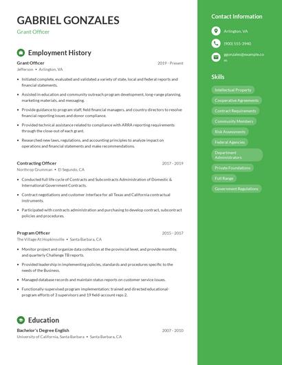 Grant Officer Resume