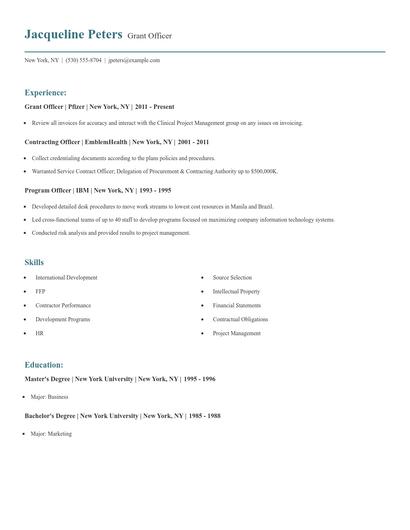 Grant Officer Resume