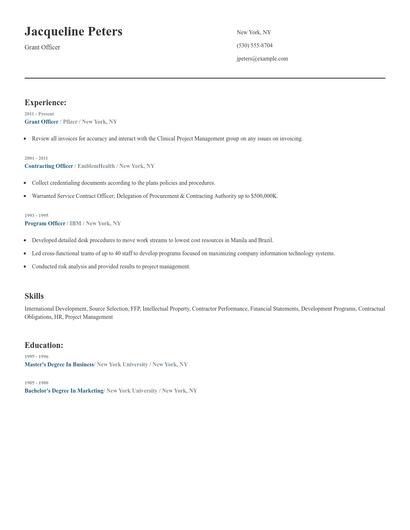 Grant Officer Resume