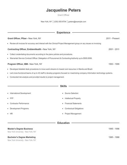 Grant Officer Resume