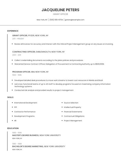 Grant Officer Resume