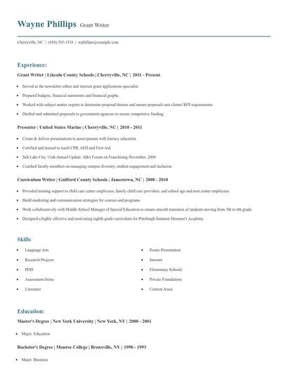 Grant Writer Resume
