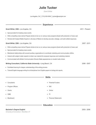 Grant Writer Resume